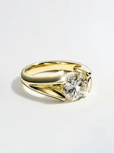 3 Carat Round Moissanite Ring, 14k Gold Plated, S925 Silver, Fashionable Wedding Band, Perfect for Couples, Party, Anniversary Gifts