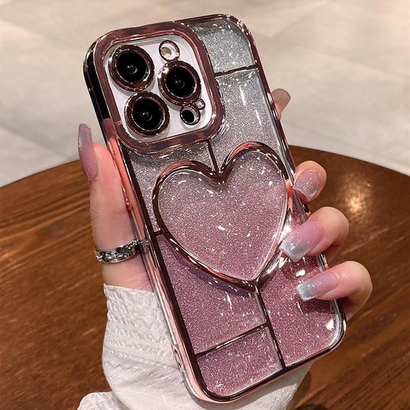 Heart Pattern Glitter Cellphone Protective Case, Shockproof Handheld ...
