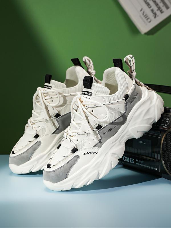 Men's Height Increasing Dad Shoes, Dual Strap Design, Fashionable Casual Sporty Trendy Walking Sneakers, Colorblock Patchwork, Thick Sole, All Seasons