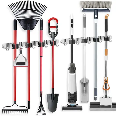 2 Count Multi-function Magic Broom & Mop Hook | Wall Mounted Multi-grid Storage Organizer | Portable Plastic Household Supplies