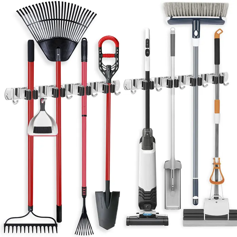 2 Count Multi-function Magic Broom & Mop Hook | Wall Mounted Multi-grid Storage Organizer | Portable Plastic Household Supplies