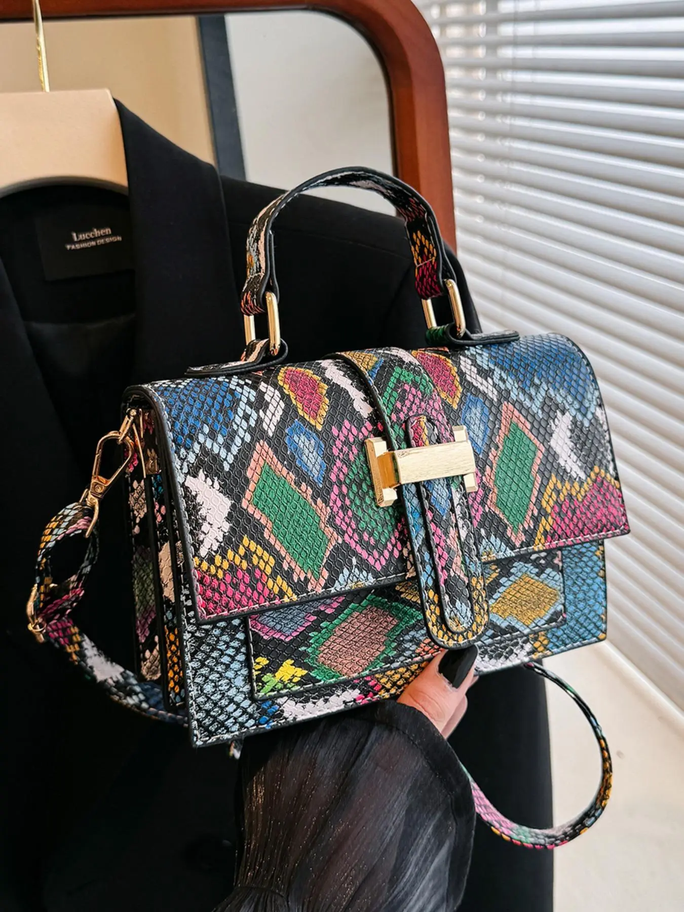 2024 New Snakeskin Print Crossbody Bag, Fashionable Patterned Bag, Casual Pu Leather Shoulder Bag for Women, Adjustable Shoulder Bag, Daily Commuting Bag