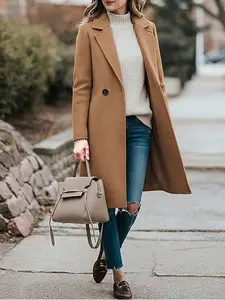 2025 Fall/Winter New Women's Wool Multifunctional Coat, Solid Color, Long Sleeves, Double-Breasted, with Pockets, Multifunctional Coat