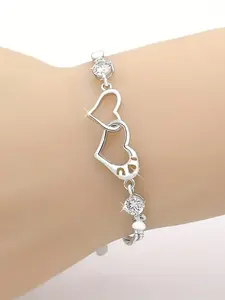Elegant S925 Silver Color Heart Bracelet for Women, Perfect Gift for Wedding Engagement Anniversary, Zircon Jewelry Accessory