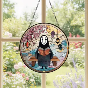 Everything's Ghibli Studio Accessories Store - No-Face Reading Stained Glass Suncatcher,Colorful Spirited Away Sun Catcher,Unique Gift Suncatcher