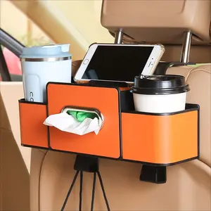 Car Seat Back Hanging Storage Organizer with Tissue Box & 2 Cup Holders, Car Backseat Organizer, Multifunctional Car Tray for Snacks, Drinks & Phone, Perfect for Kids & Travel