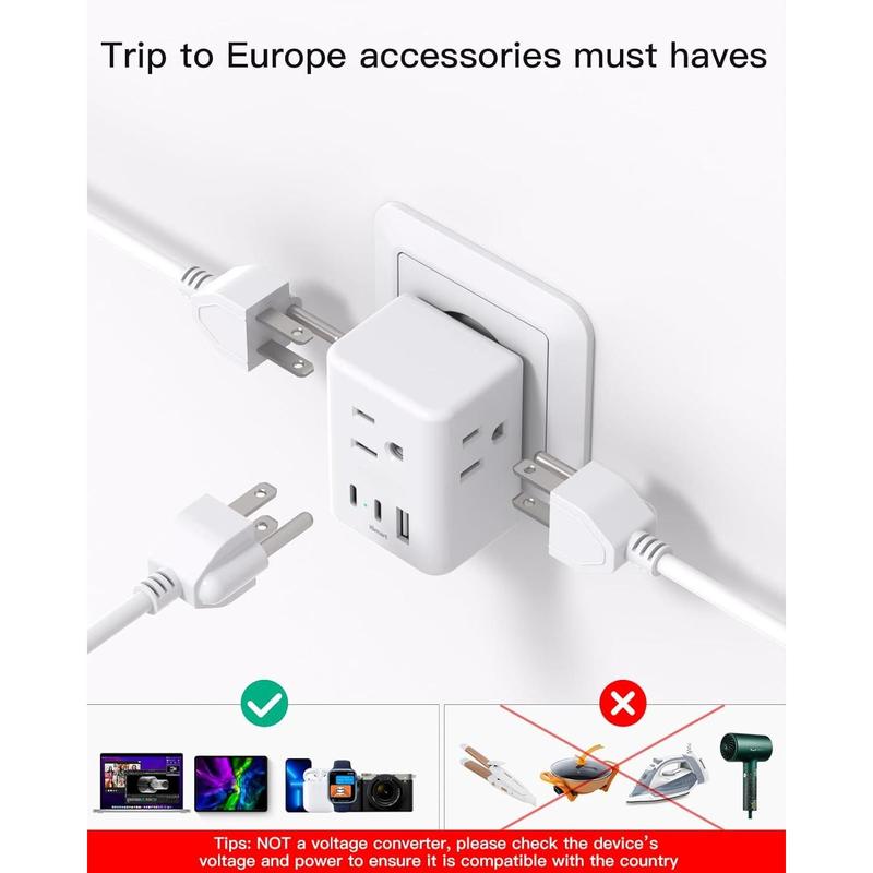 F-APT23  2 Pack European Travel Plug Adapter, International Power Plug Adapter with 3 Outlets 3 USB Charging Ports(2 USB C), Type C Plug Adapter Europe Travel Essentials to Spain Italy France