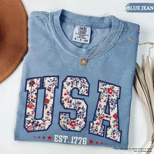 Comfort Colors Floral USA Shirt, American Girl Shirt, USA Est 1776 Shirt,  USA 250 Anniversary Shirt, Girly 4th of July Shirt, Independence Day Tee, USA Flag 4th of July Gift, Celebrate Our 250th Anniversary Tee, Patriotic Women Shirt, Flower USA Shirt