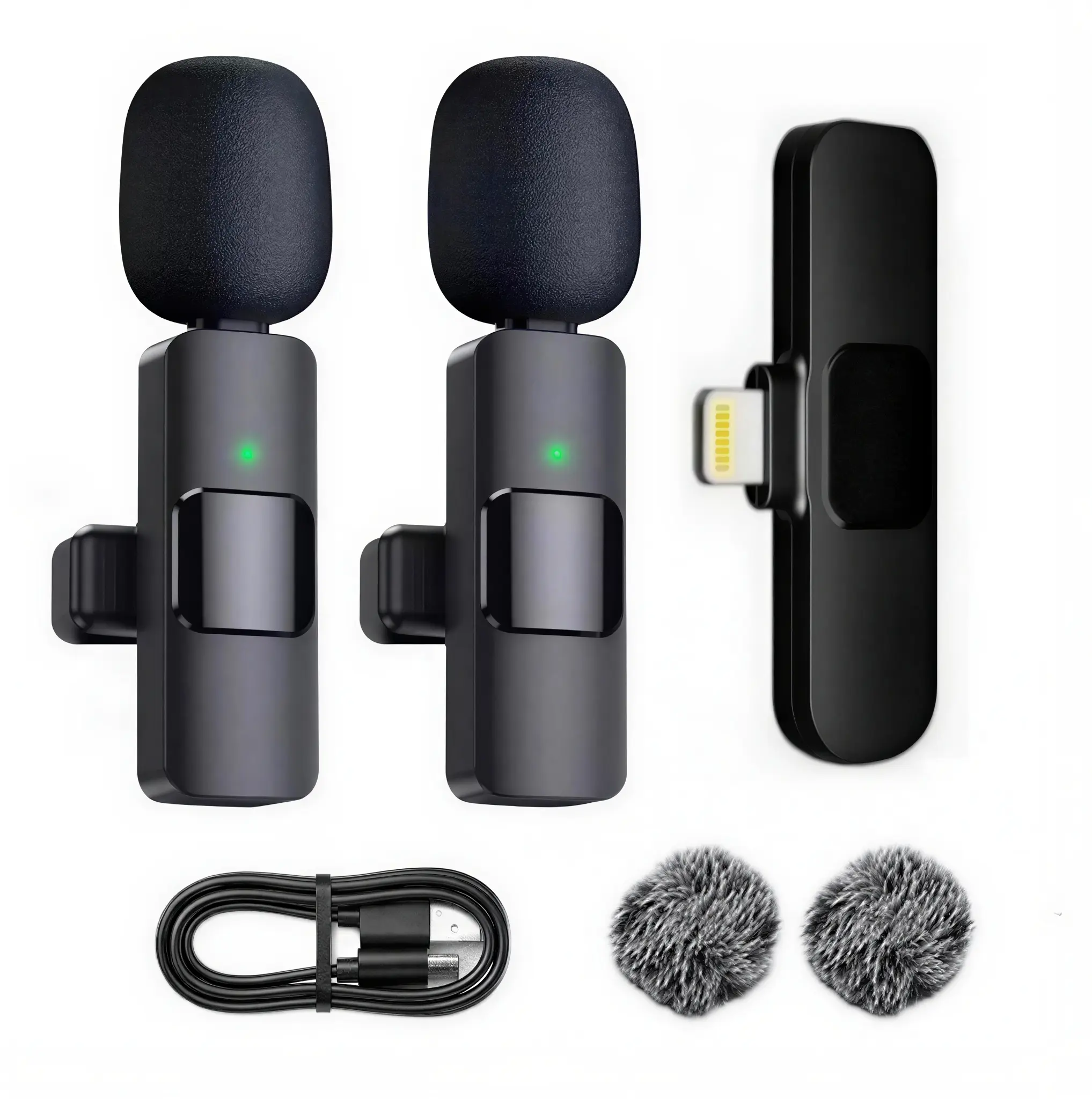Dual Microphone Set Lightning Port Lapel Mic and Windscreen(iPhone 14 & Below)for Clear Audio Recording and Streaming Portable with ABS Plug-and-Play Vlogging Equipment