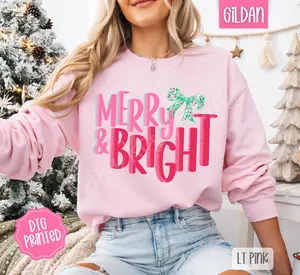 Merry & Bright Sweatshirt, Trendy Women's Christmas Crewneck