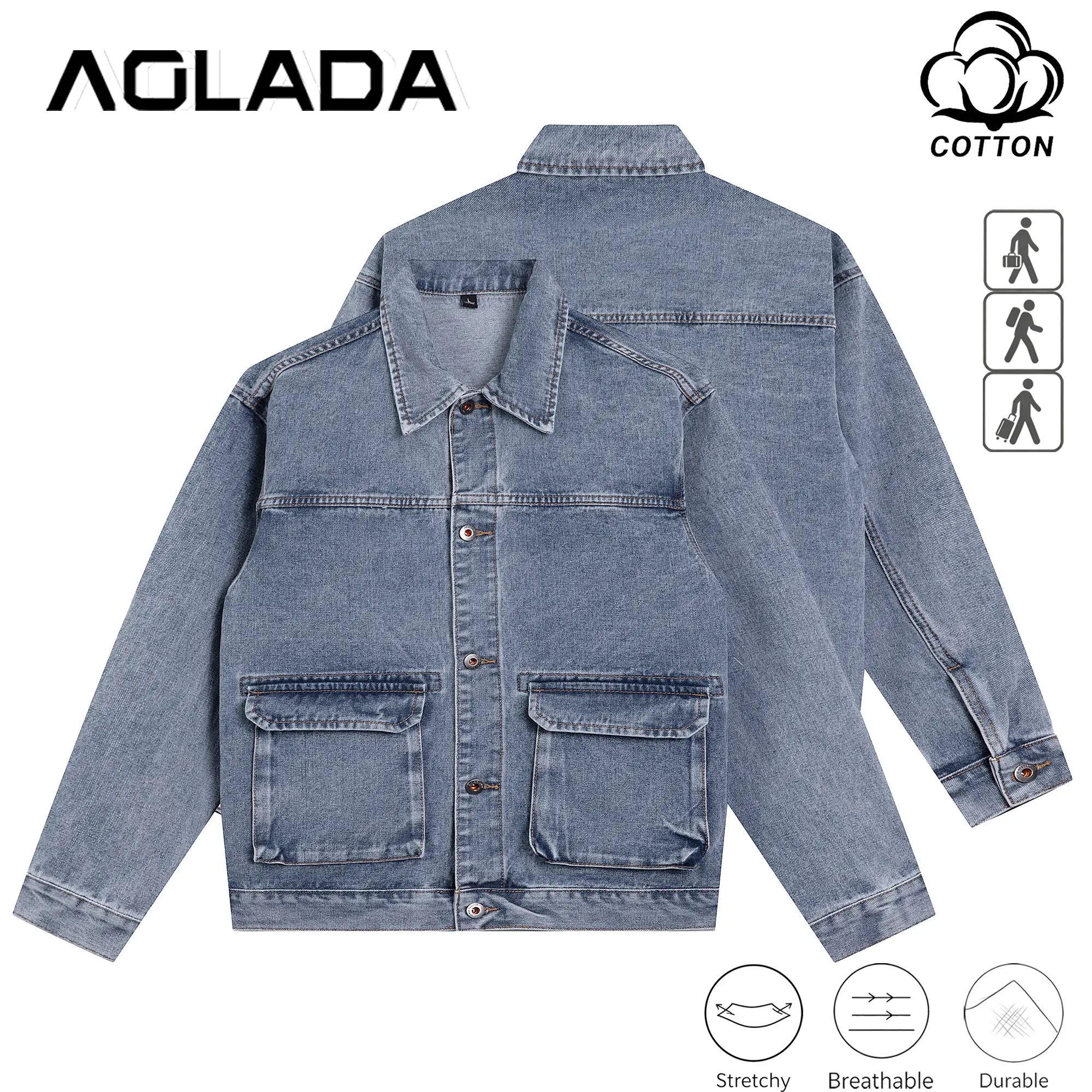 Men's Chore Denim Jacket with Large Flap Pockets - Relaxed Fit Button-Up Workwear Coat with Medium Blue Wash, Casual Streetwear Outerwear, No-Logo, M-5XL, Fast US Shipping #ChoreDenimJacket #WorkwearStyle #TikTokMadeMeBuyIt