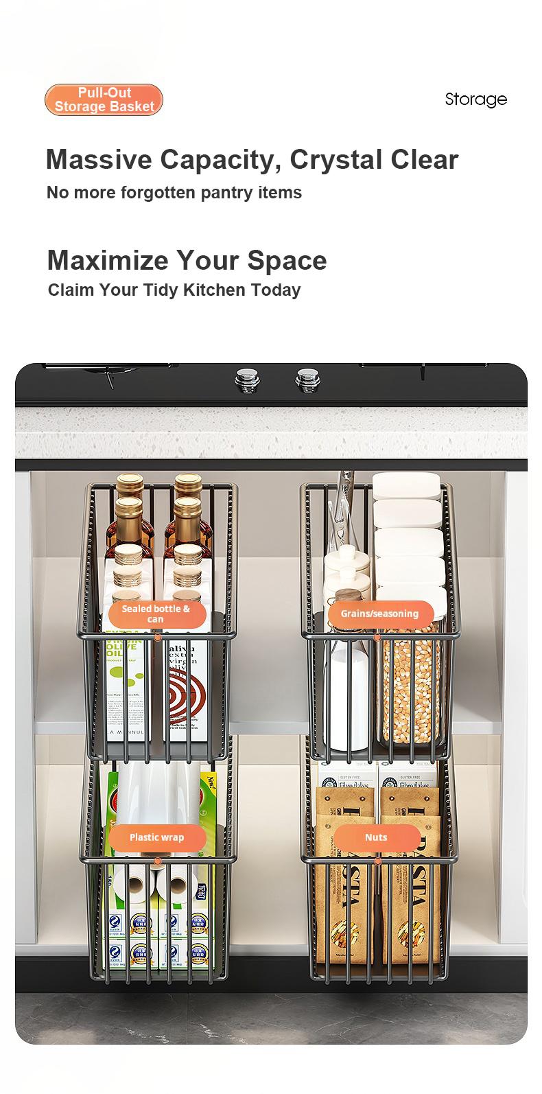 Pull-Out Cabinet Organizer Basket|Under Sink Sliding Storage for Kitchen Cabinets|Clearance Sale|Space Saving Kitchen Organizer,dorm essentials,home decor