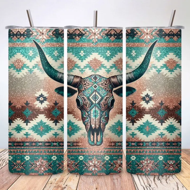 Western Steer Aztec 20 oz Tumbler with Unique Tribal Design and Durable Stainless Steel Material