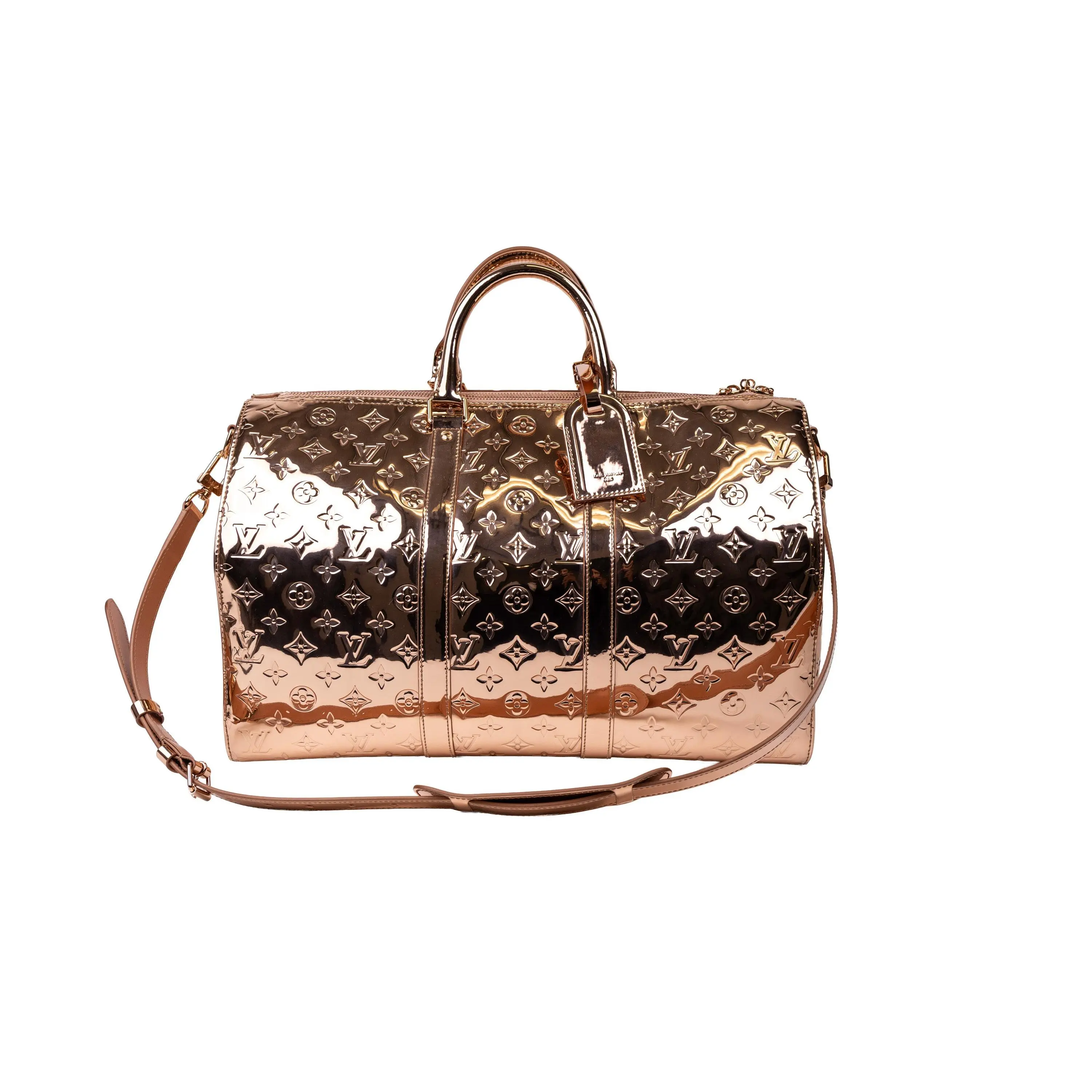 Pre-owned Leather Travel Bags Louis Vuitton Rose Gold Mirror Keepall 45CM Bandouliere Duffle Handbag