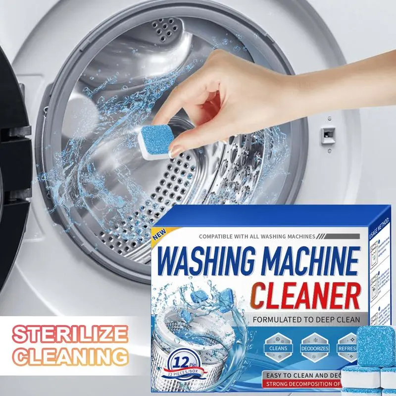 Washing Machine Cleaner Tablets, Cleaning Supplies, Deep Clean Washer, Effervescent Descaling & Deodorizing Tablets for Front/Top-Load Washers, for Metal Drum, Powerful Stain Remover, Washing Machine Maintenance, Compatible with All Washing Machines