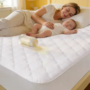 Waterproof Quilted Mattress Protector Mattress Pad, Ultra-Soft Breathable Absorbent Noiseless Skin-Friendly Bed Mattress Cover Solid Color Fitted Sheet with Deep Pocket for Home Bedroom College Dorm Hotel, Machine Washable #TiktokShopSpringGlowUp