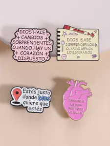 1/4Pcs Religious Inspirational Brooch Set, Zinc Alloy Enamel Material, Spanish Bible Verse Decor, Spiritual Phrases, Religious Theme, Neutral Design, Daily Faith Accessory Gift, All Season Wear