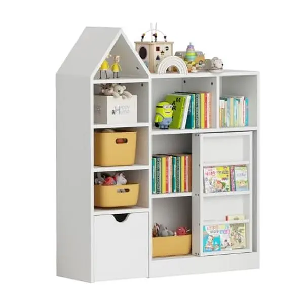GARVEE House-Form 4-Tier Kids Bookshelf - White Toddler Nursery Bookcase with Storage Shelves, Easy-Assembly Organizer for Room/Playroom