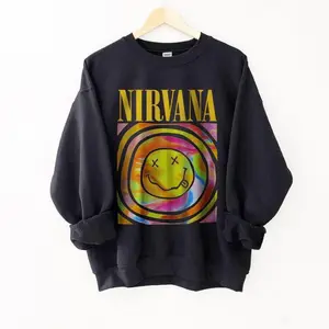 Sportswear unisex hot pink retro rock band oversized shirt sweater blue Smiley pattern T-shirt round neck sweatshirt hoodie classic T-shirt clothing casual and comfortable