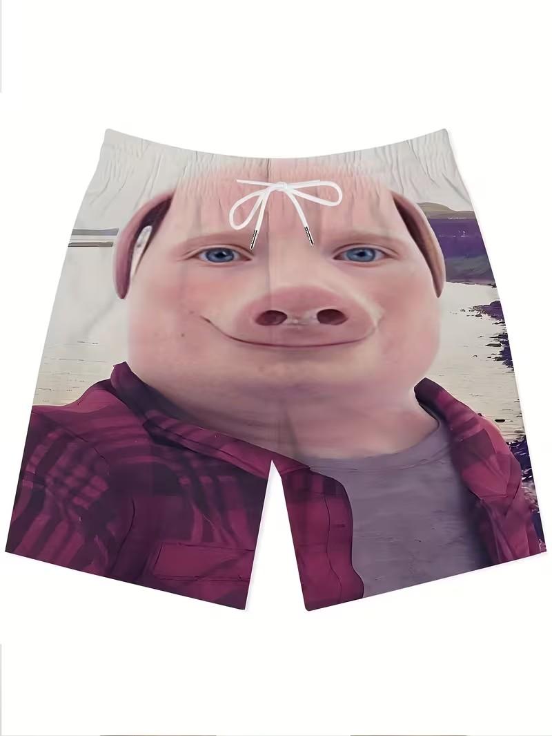 John Pork Fashion Cool Style Men's Beach Shorts Swim Trunks Quick-Dry Casual Printed Swim Shorts with Pockets and Drawstring