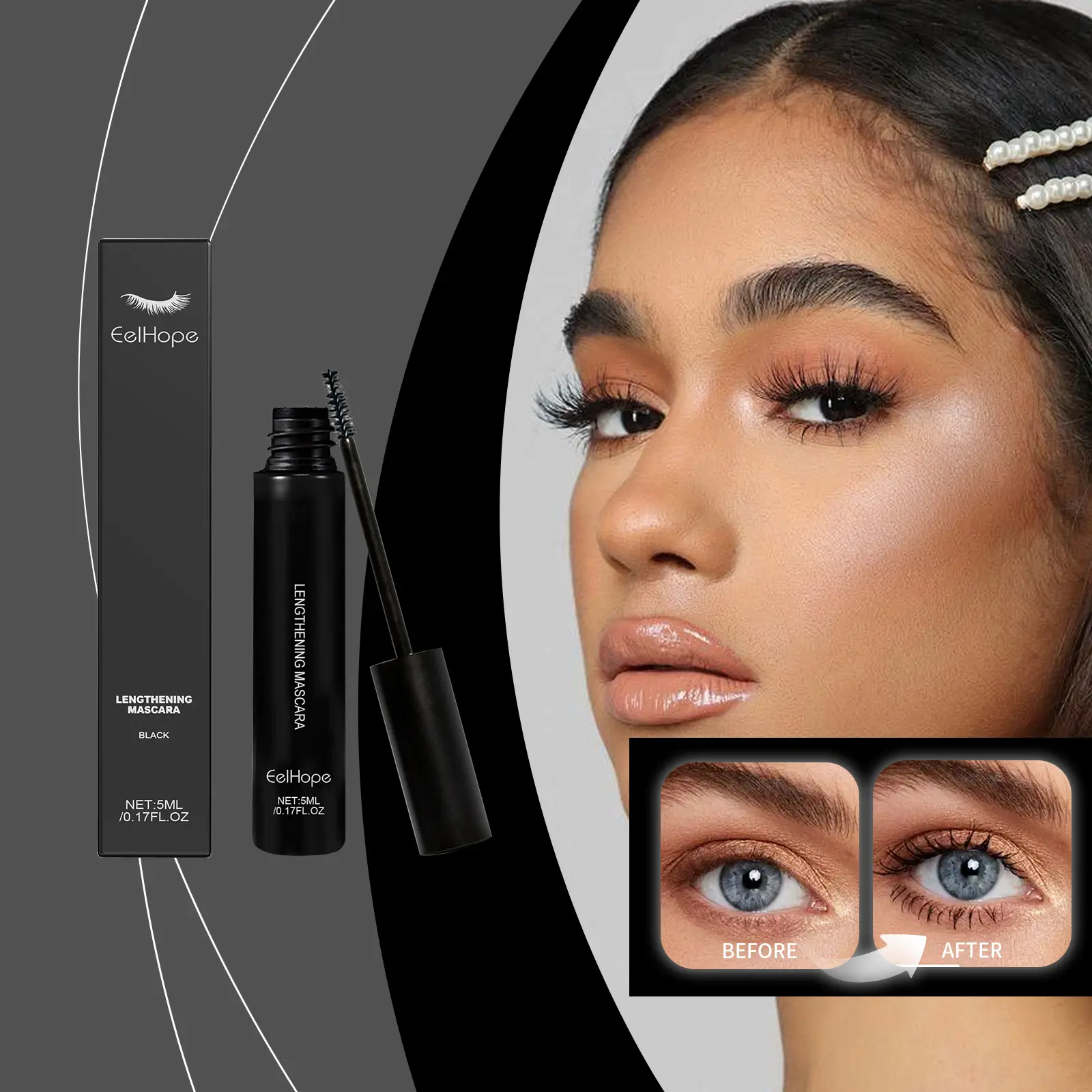 Eelhope Long Black Mascara Long Lasting Smear-Proof Makeup Natural Beautiful Curling Not Easy to Smudge Mascara