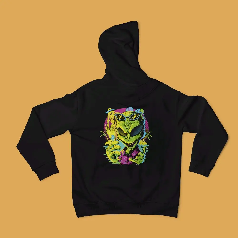 Unisex Graphic Design Alien Party Hoodie Intergalactic Vibes Hooded Sweatshirt with Vibrant Alien Print