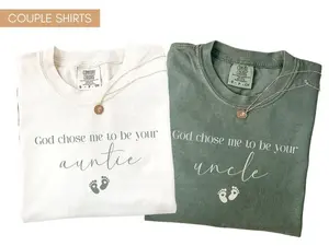 Comfort Colors God Chose Me To Be Your Auntie Uncle T-Shirt, Matching Couple Aunt Uncle Shirt, Pregnancy Reveal Gifts, Retro Baby Announcement Outfit