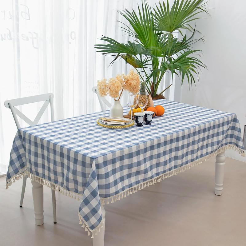 Checkered Rectangle Tablecloth, Cotton Gingham Table Cloth Plaid Table Cover for Spring Summer Picnic Kitchen Dinner Restaurant Easter Party(55x70,Blue