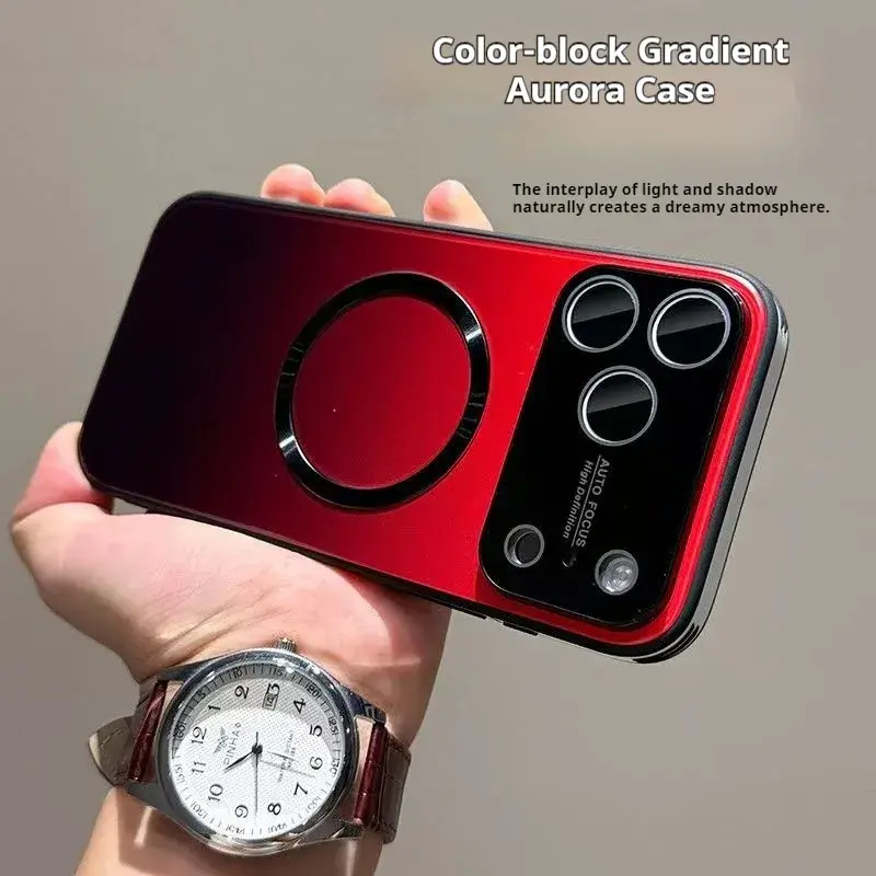 high quality phone case High-end Aurora Gradient Electroplated Magnetic Case for IP17 Shockproof with Lens Protector Full Coverage Phone Case for IP16/15/14/13 Pro Max AI Button Gradient Case Supports Magnetic Charging Wireless Cellphone