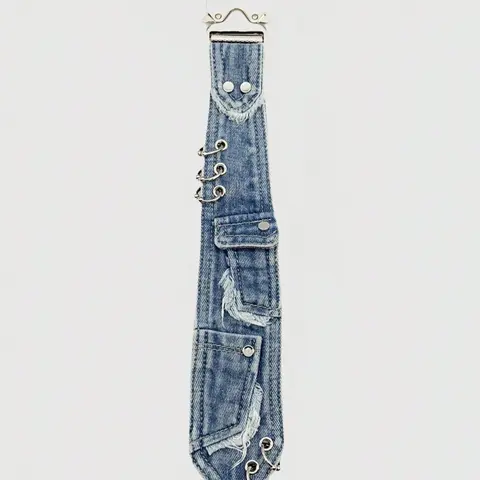 Y2K Women's Denim Bow Tie, Edgy Bow Tie, Tie Design, Metal Buckle Chain Vintage Distressed Edges, Unique Punk Style Accessory for All Seasons