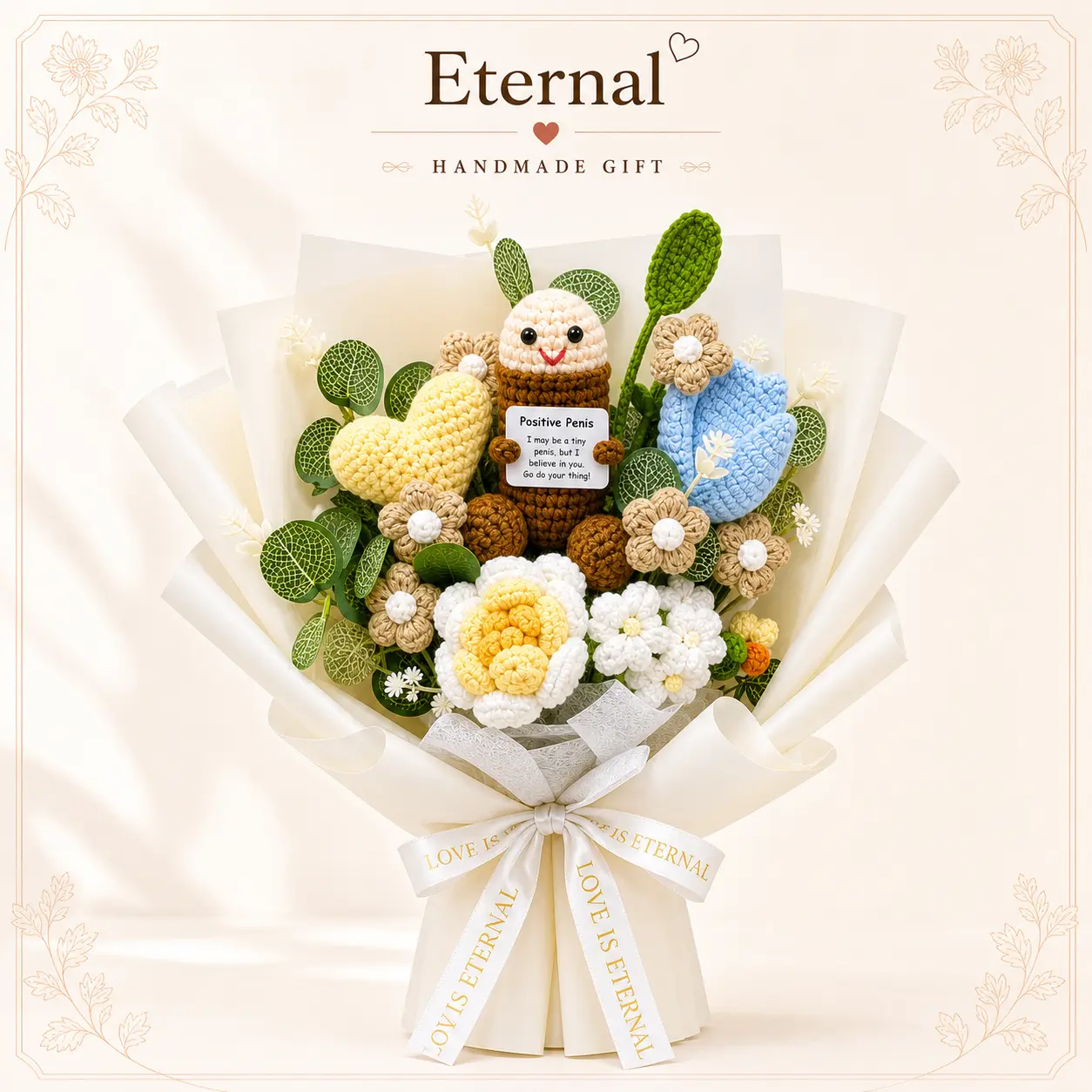 A fun, creative, and handcrafted heart-themed crochet bouquet—the perfect gift for her. These everlasting knitted floral arrangements are an ideal choice for birthdays, anniversaries, and Valentine's Day.
