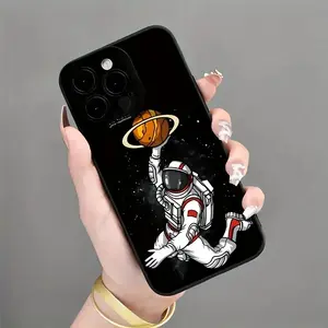 New Astronaut Playing Basketball Cartoon Anime Element Creative Phone Case, Suitable for iPhone 17 Air/16e/XS/X/11/12/13/14/15/16 Pro Max/Plus, Shockproof Full Protection Phone Case, Holiday Gift for Relatives and Friends MS53
