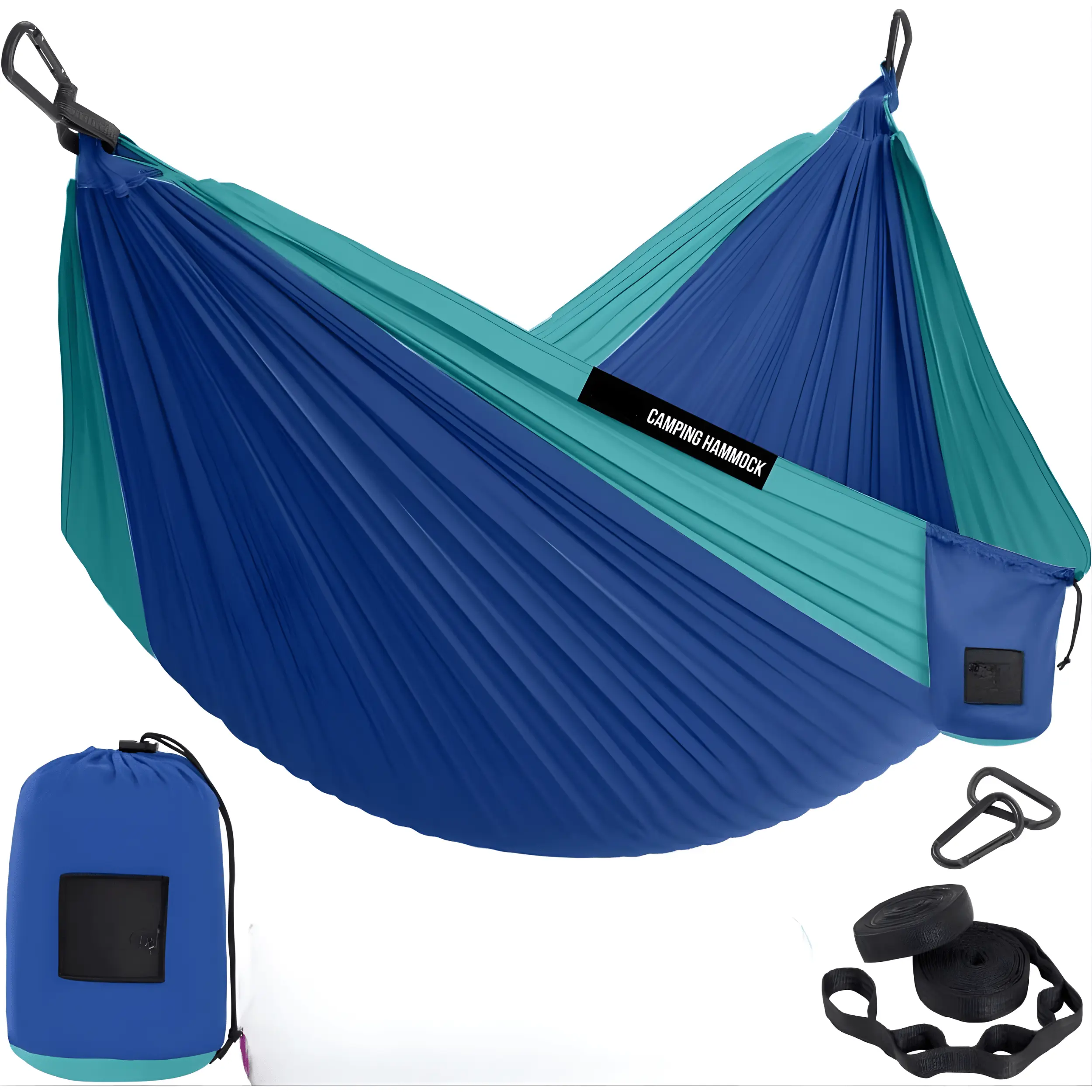 Portable Camping Hammock Single Blue Durable Parachute Nylon Hammock with Strong Tree Straps, Easy Setup Lightweight Travel Hammock for Hiking, Backpacking, Beach & Outdoor Camping Gear, Compact Carry Friendly