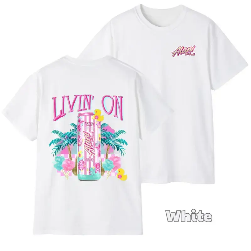 Men's Livin’ On Alani Nu T-Shirt  Cotton Candy Energy Drink Graphic Short Sleeve Tee  Trendy Lifestyle Shirt, Funny Casual Top for Drink Lovers, Gym Fans, Summer Outfits & Viral Streetwear Style