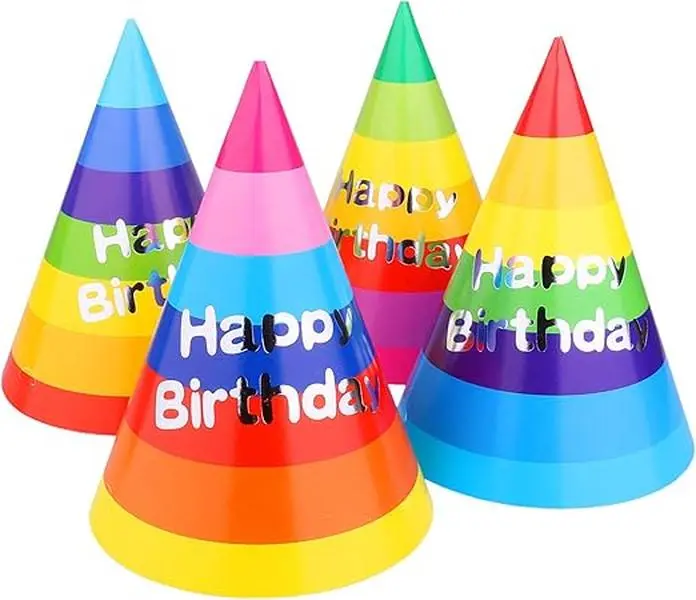 Birthday Hat Party Decoration Pack, Rainbow Happy Birthday Cone Hats for Kids & Adults, 12 Pack Birthday Party Decorations, Colorful Party Hats Kid Adult, Gold Rainbow Birthday Party Supplies