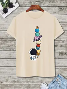 Men's Summer Clothes Galaxy Print Round Neck Tee, Stylish Graphic Tee, Casual Street Fashion, Going Out Outfit, Casual Regular Fit Short Sleeve Crew Neck T-Shirt for Summer, Drippy Outfits, Lounge Men's Top for Daily Wear, Casual Style Tee