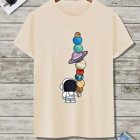 Men's Summer Clothes, Casual Summer Clothing, Galaxy Print Round Neck Tee, Graphic Tee, Casual Street Fashion, Casual Regular Fit Short Sleeve Crew Neck T-Shirt for Summer, Drippy Outfits, Men's Top for Daily Wear