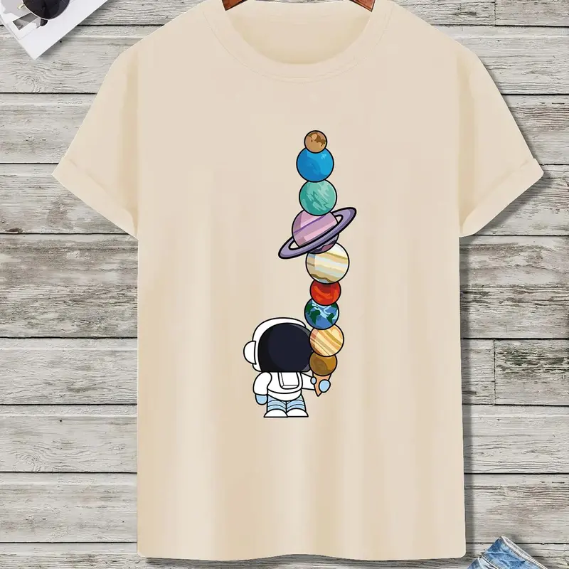 Men's Summer Clothes, Casual Summer Clothing, Galaxy Print Round Neck Tee, Graphic Tee, Casual Street Fashion, Casual Regular Fit Short Sleeve Crew Neck T-Shirt for Summer, Drippy Outfits, Men's Top for Daily Wear