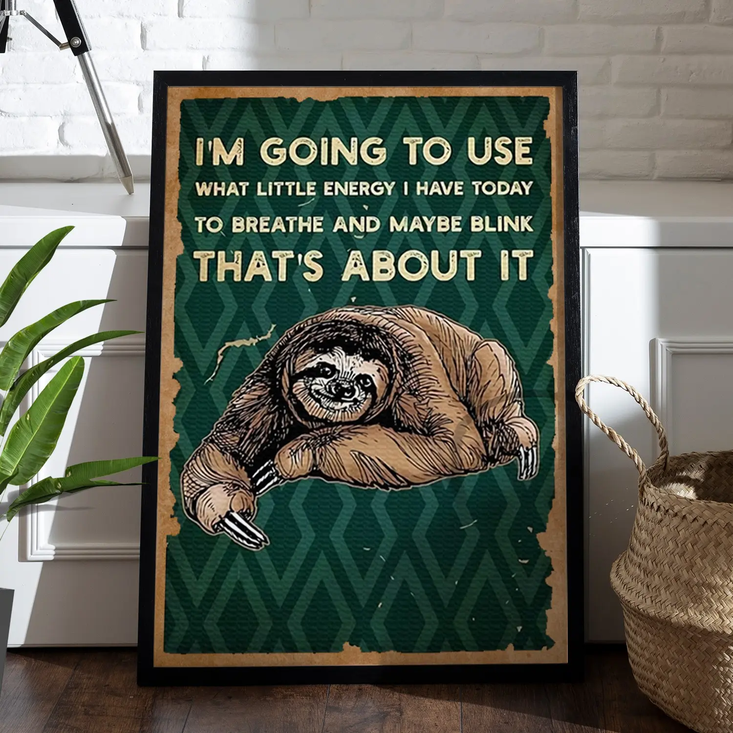JamaineVintage Lazy Sloth I'M Going To Use What Little Energy I Have Today Funny Cute Sloths Nursery Jungle Animal Print Art Wall Decor Vintage Poster