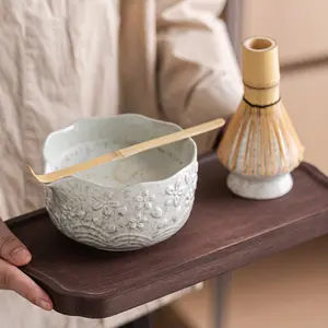 Ceramic Matcha Tea Set with Accessories Matcha Whisk Set, Ceramic Matcha Set Includes Matcha Bowl, Matcha Whisk and Holder, Bamboo Scoop, Scoop Rest, Sifter and Tea Towel - 7 Pcs Matcha Kit for Matcha Lovers Matcha Tea Ceremony Kit