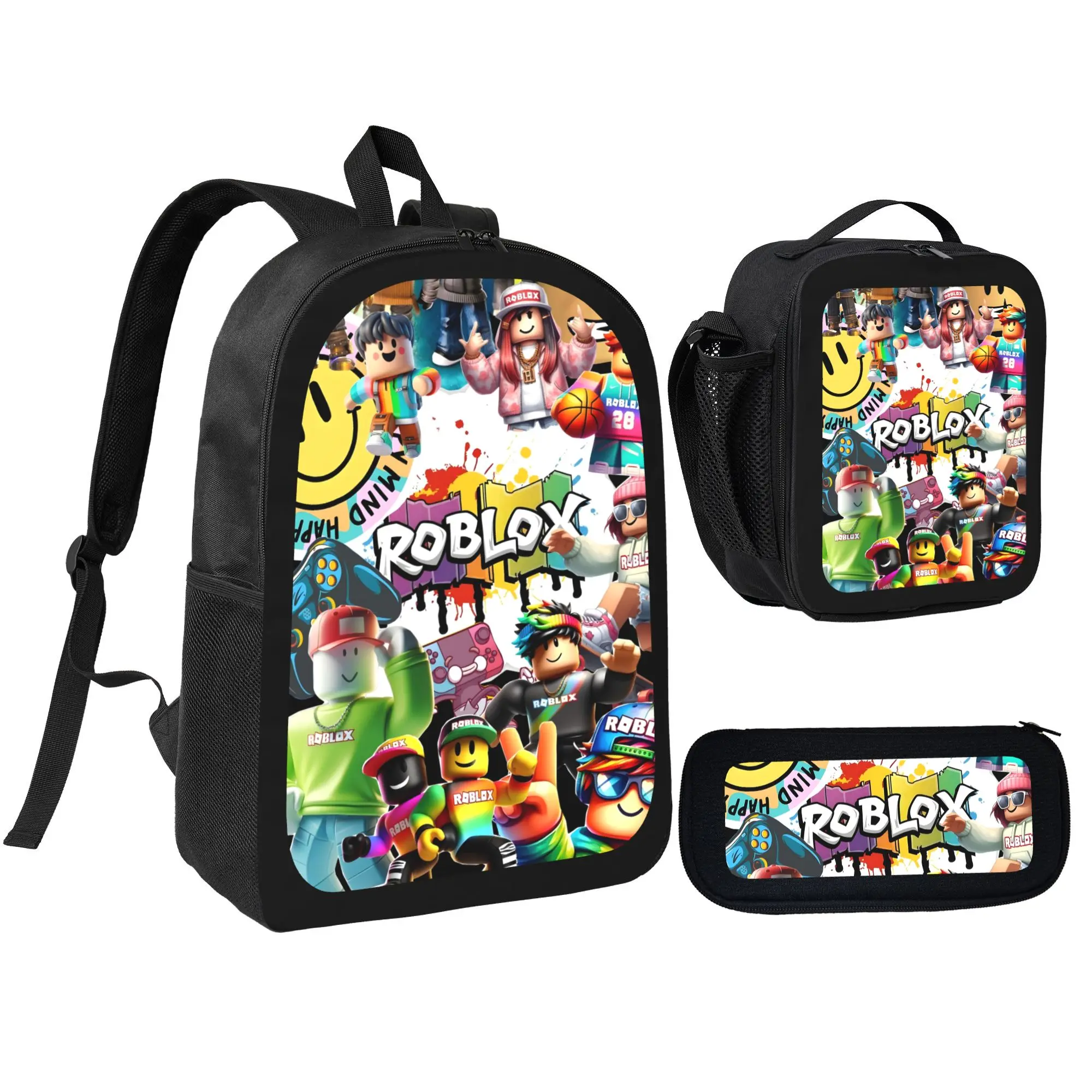 Roblox Gaming Print 3-in-1 Backpack Set with Insulated Lunch Bag & Pencil Case for Kids Boys Girls, Cute School Bookbag Combo