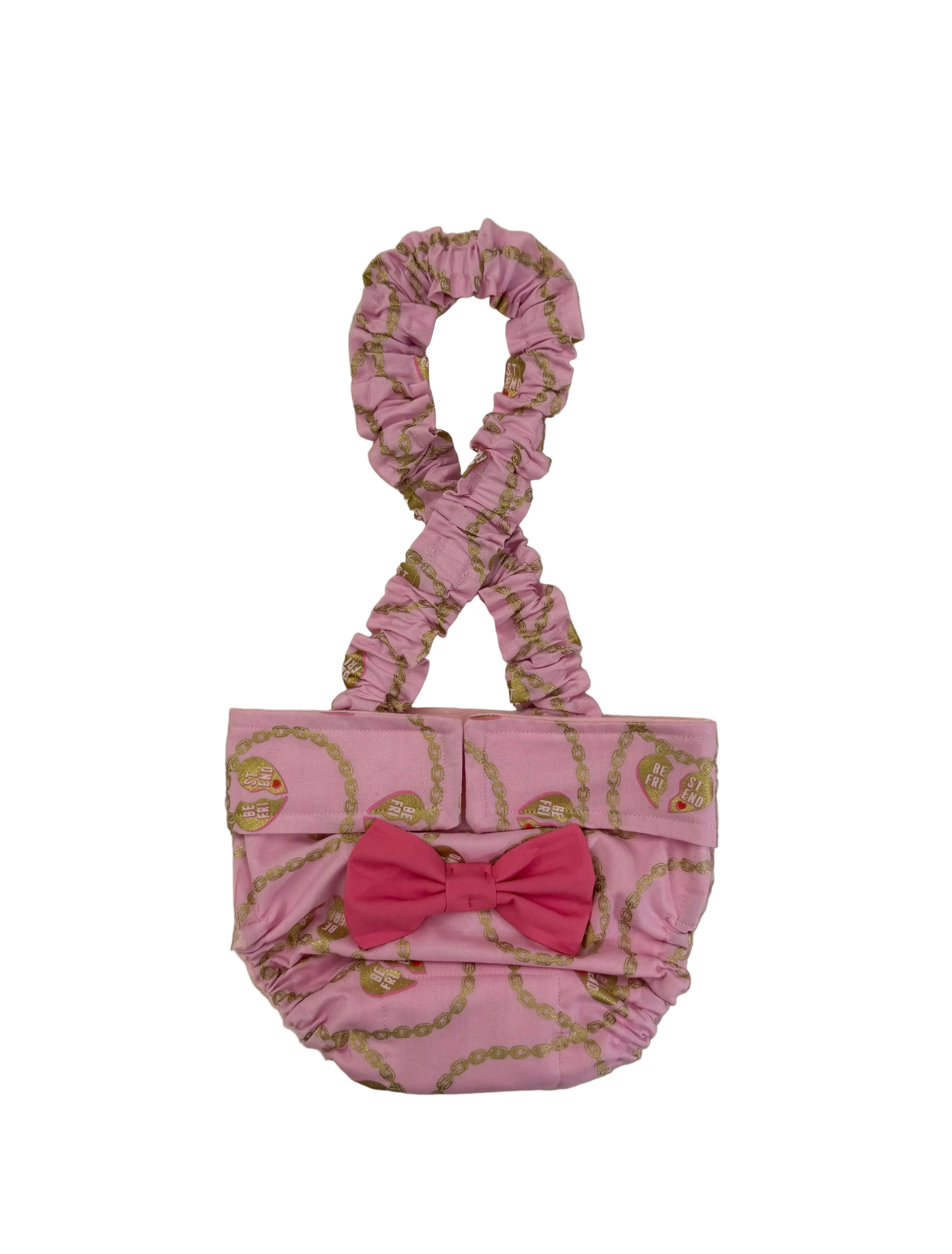 French Bulldog English Bulldog Female Dog Diaper with Suspenders - Pink My Best Friend w bow - Wephies Puppy Pads Toilet