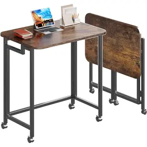 23.6" Mobile Small Rolling  Desk, Folding Laptop Cart Table with Wheels, Portable Office Desk for Small Space Couch Bed - Rustic Brown and Black