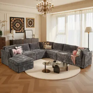 8 PCS Modular Oversized Sectional Sofa with Ottoman, Plush Corduroy Upholstery, Modern Design,Free Conbination,Easy to Assemble