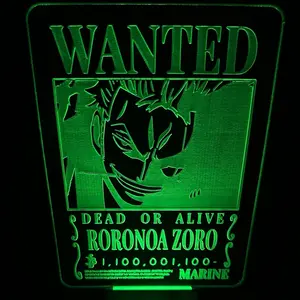 One Piece Roronoa Zoro Wanted Poster Led Sign for Desks or Display Decor, USB Powered for Collector Bedroom Bar Store Birthday Gifts Christmas Home
