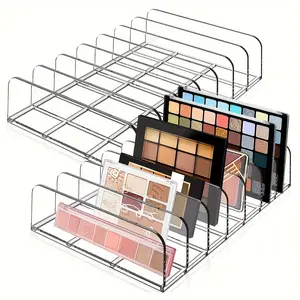 Plastic Makeup Palette Storage Rack with Wave Dividers, Desktop Cosmetic Organizer, Makeup Organizer Box, Lightweight No Power Needed, Closed Storage Holds Multiple Palettes