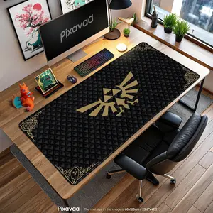 [Sale off up to 65%][Free Ship] Triforce Crest Mouse Pad - Zelda Black & Gold Hylian Symbol Desk Mat, Gamer Gift, Hyrule Office Decor