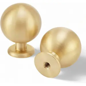 2-Pack Solid Brass Cabinet Handle Set, Round Ball Drawer Pulls, 1.1 Inch Diameter, Brushed Brass Finish, Elegant Design