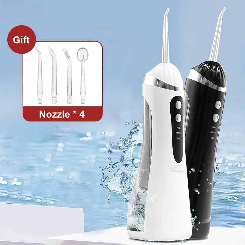 Intelligent button electric water flosser oral irrigator, equipped with 4 nozzles, 3 modes, USB charging, maximum voltage of 36 volts, lithium battery electric flosser, promoting gum health, a must-have for both men and women, Cordless Oral Irrigator