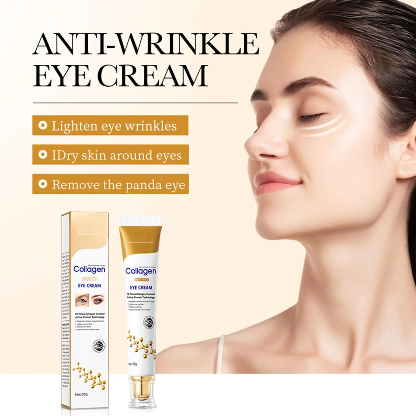 Collagen Eye Cream - Hydrolyzed Collagen Anti-Aging Treatment for Wrinkles, Fine Lines, Dry Skin, Sensitive Skin, Daily Use to Restore Radiant Eye Contour, Ideal Gift, Reduces Wrinkles, Under-Eye Area